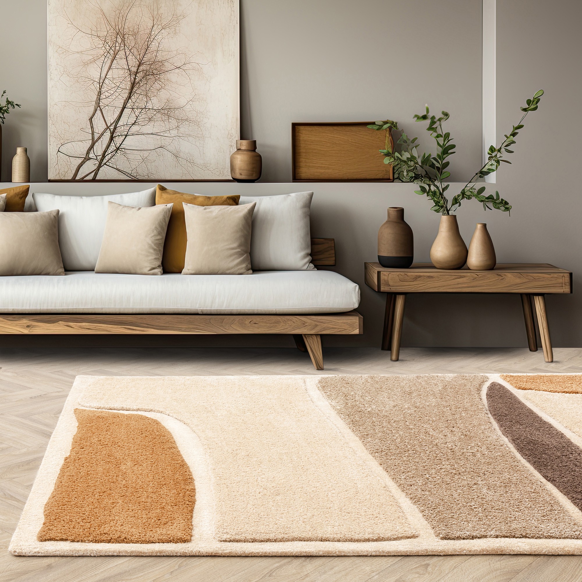 Horizon 1 Modern Geometric Textured Rugs In Hessian Natural